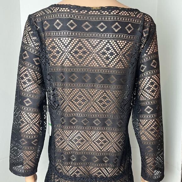New Anne Cole Black Lace Crochet Cinch Waist Swimsuit Coverup - Picture 7 of 12